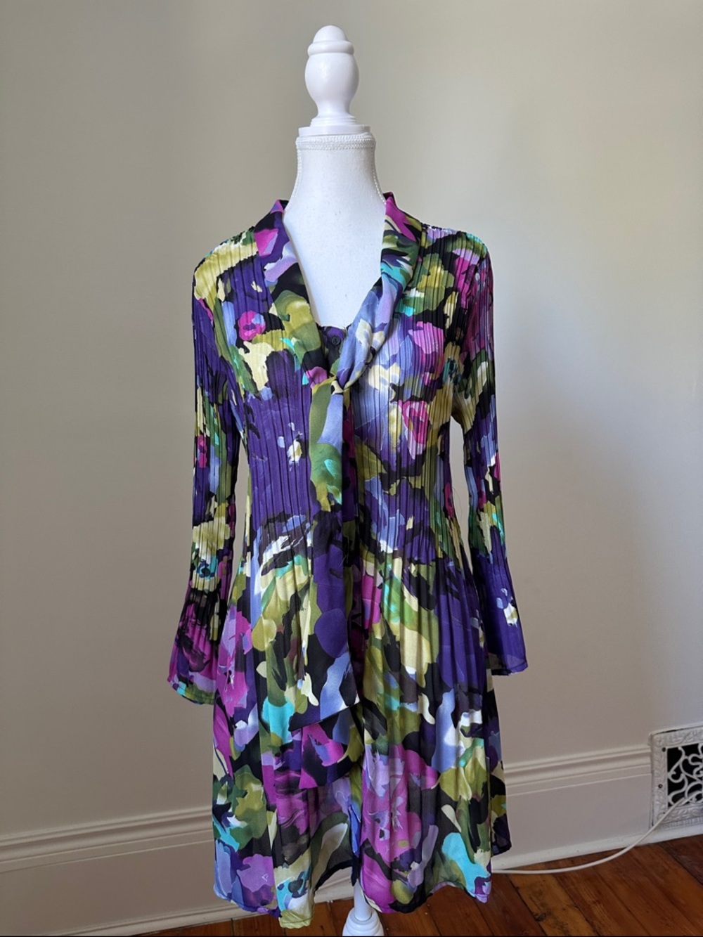ALLISON TAYLOR‎ Floral Feminine Summer Long Sleeve Midi Dress Size Large